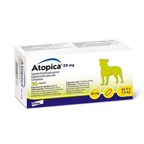 Atopica 25 mg 4 a 7.5 kg 30 Cápsulas (Tratamiento de Dermatitis)