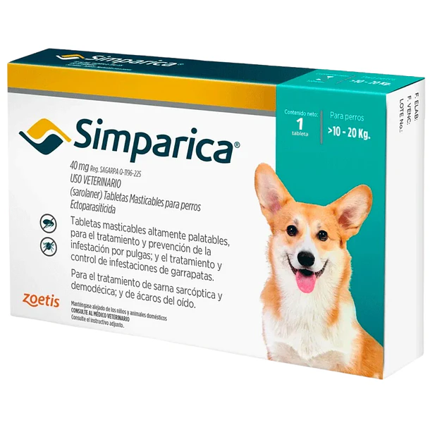 Simparica® de 40 mg para perros de 10-20kg 1 TABLETA
